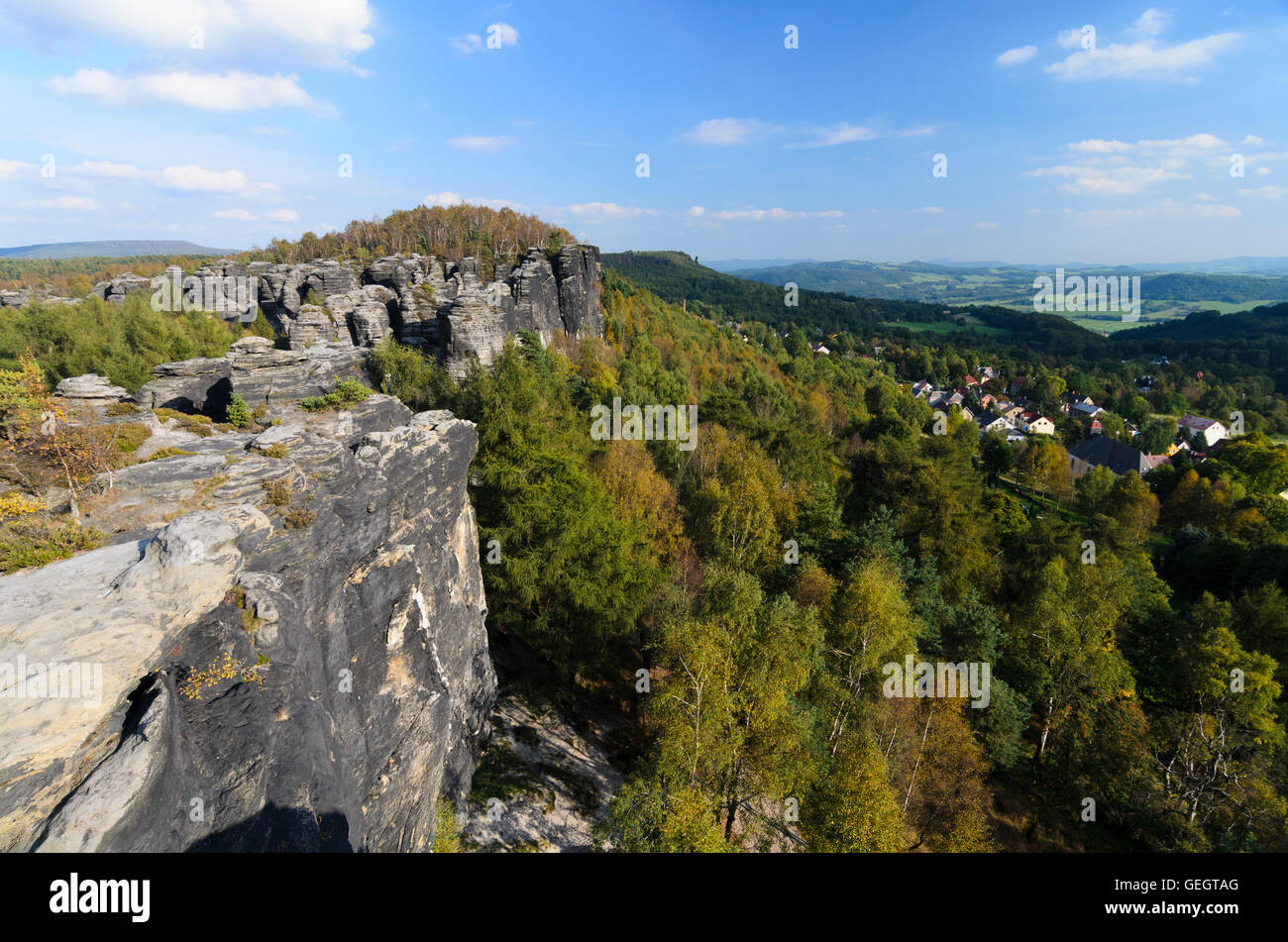 Tisá (Tissa, Tyssa) : Tisá pareti (Tiské stěny) e viste di Tisa in Svizzera boema ( České Švýcarsko ), Repubblica Ceca, Stati Uniti Foto Stock