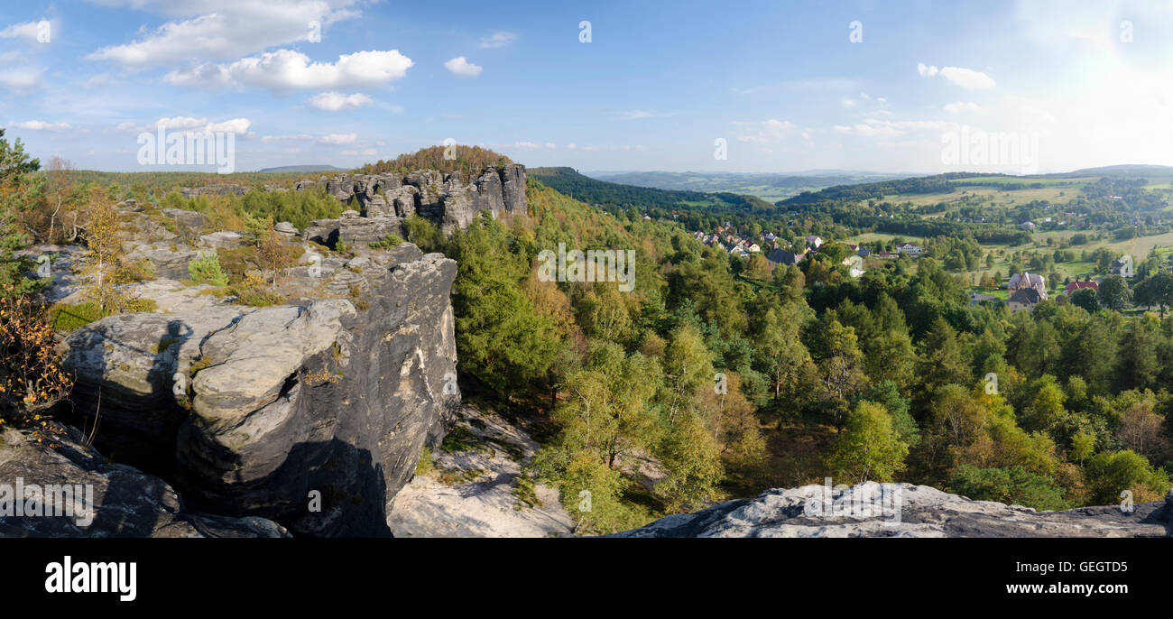Tisá (Tissa, Tyssa) : Tisá pareti (Tiské stěny) e viste di Tisa in Svizzera boema ( České Švýcarsko ), Repubblica Ceca, Stati Uniti Foto Stock