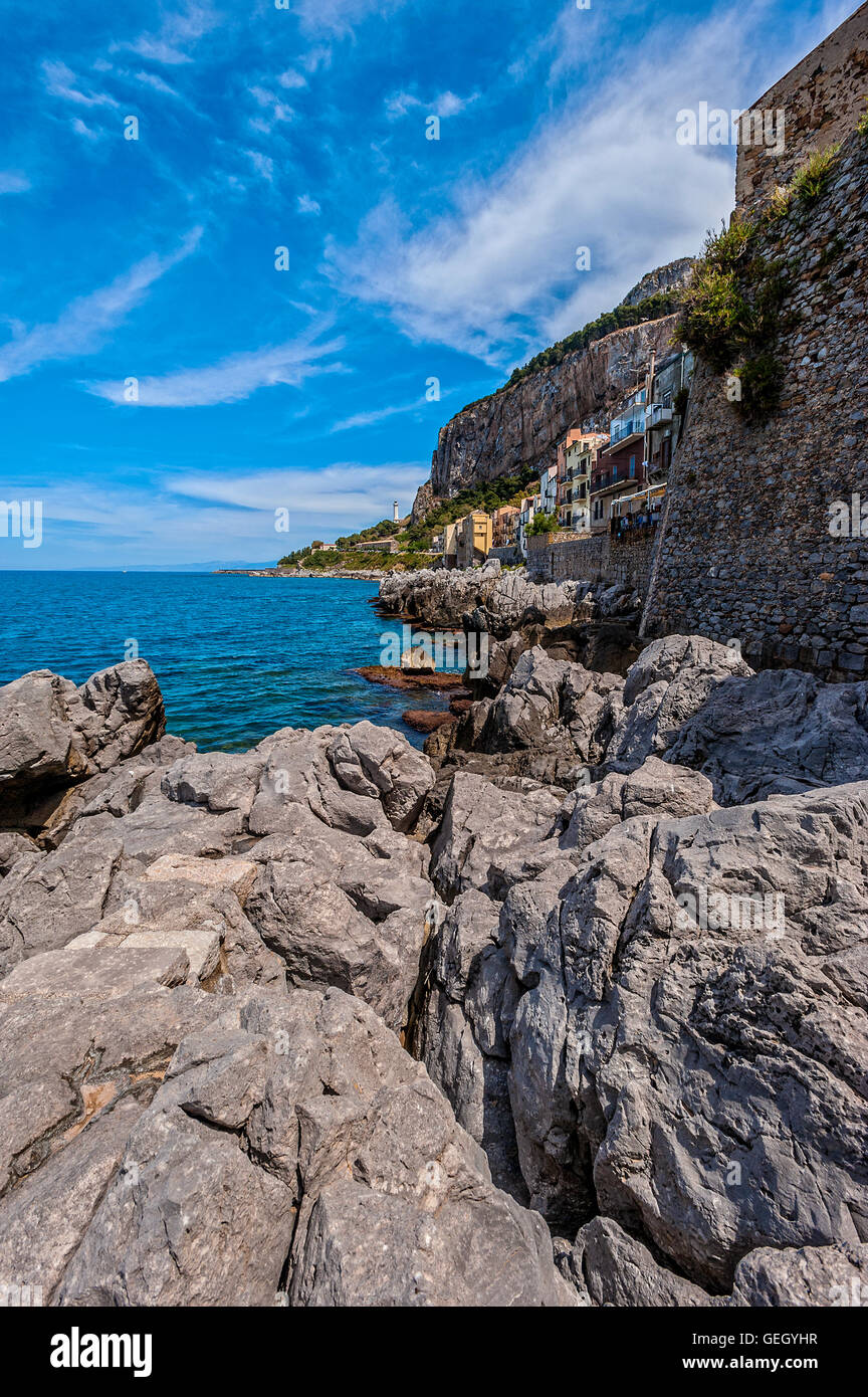 Italia Sicilia Cefalù - Mura megalitiche rocce, Foto Stock
