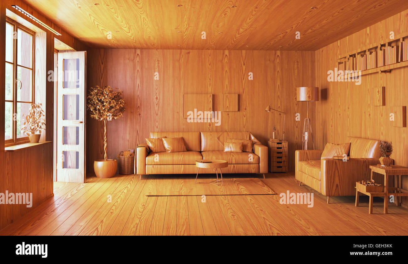 Interni in legno. 3d concept Foto Stock