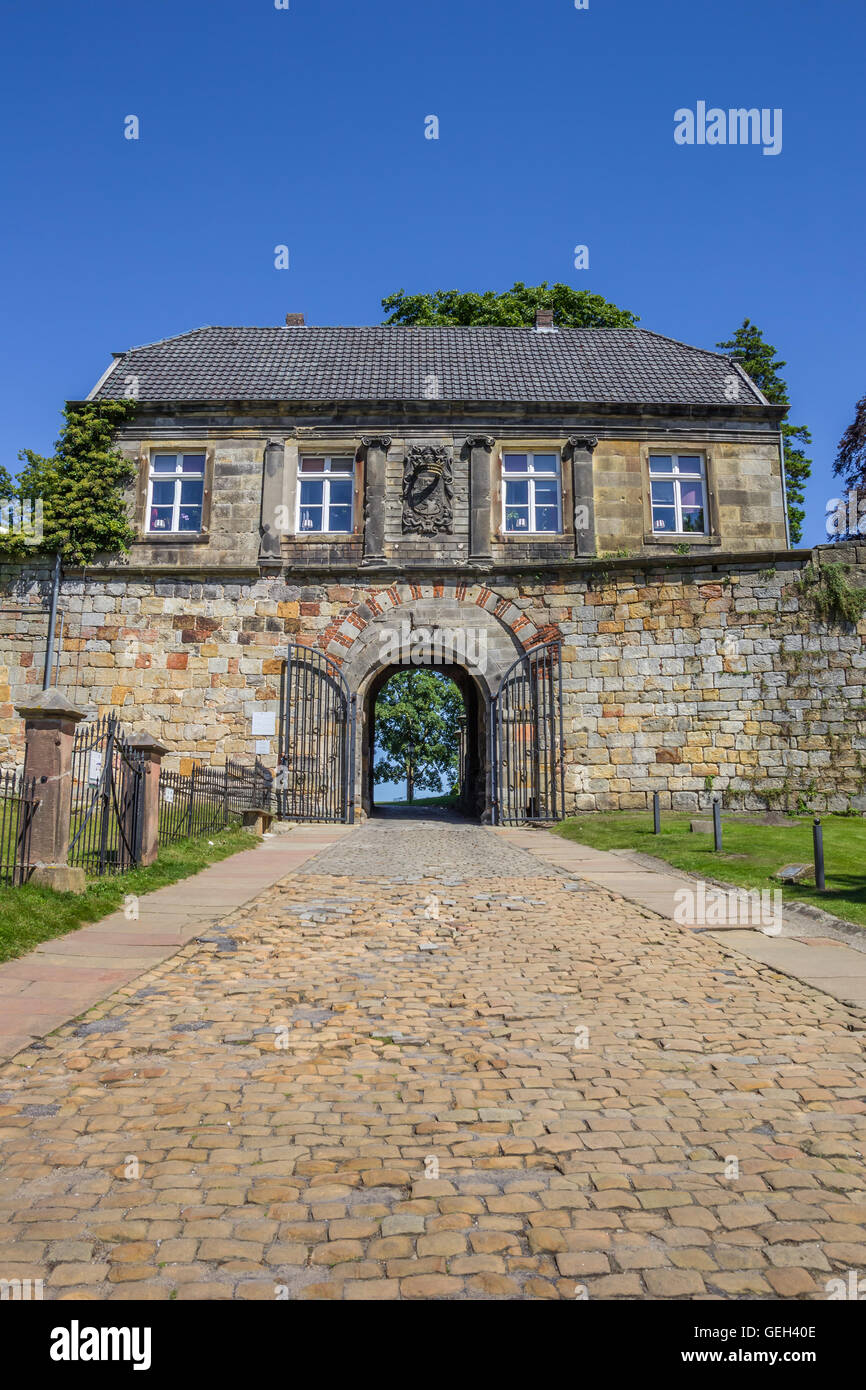 Ingresso casa della collina del castello in Bad Bentheim, Germania Foto Stock