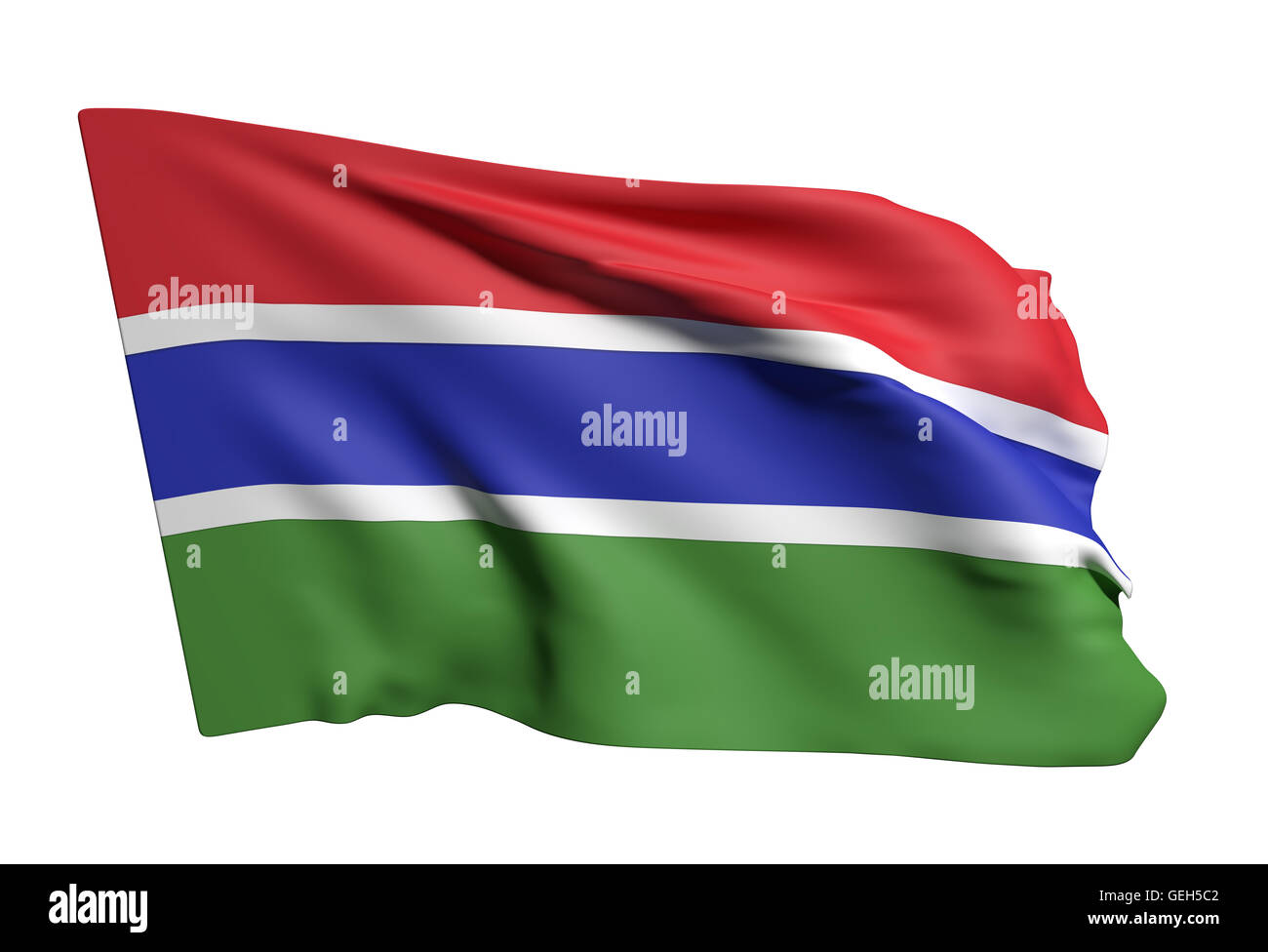 3D rendering di Gambia bandiera sventola su sfondo bianco Foto Stock