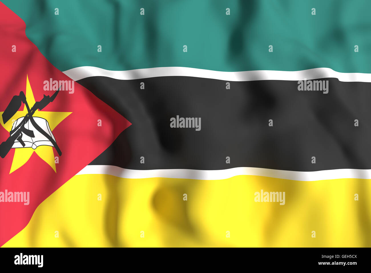 3D rendering della Repubblica di Mozambico bandiera sventola Foto Stock