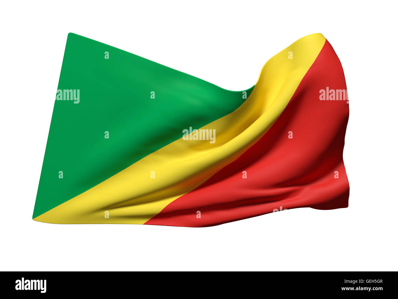3D rendering della Repubblica del Congo bandiera sventola su sfondo bianco Foto Stock