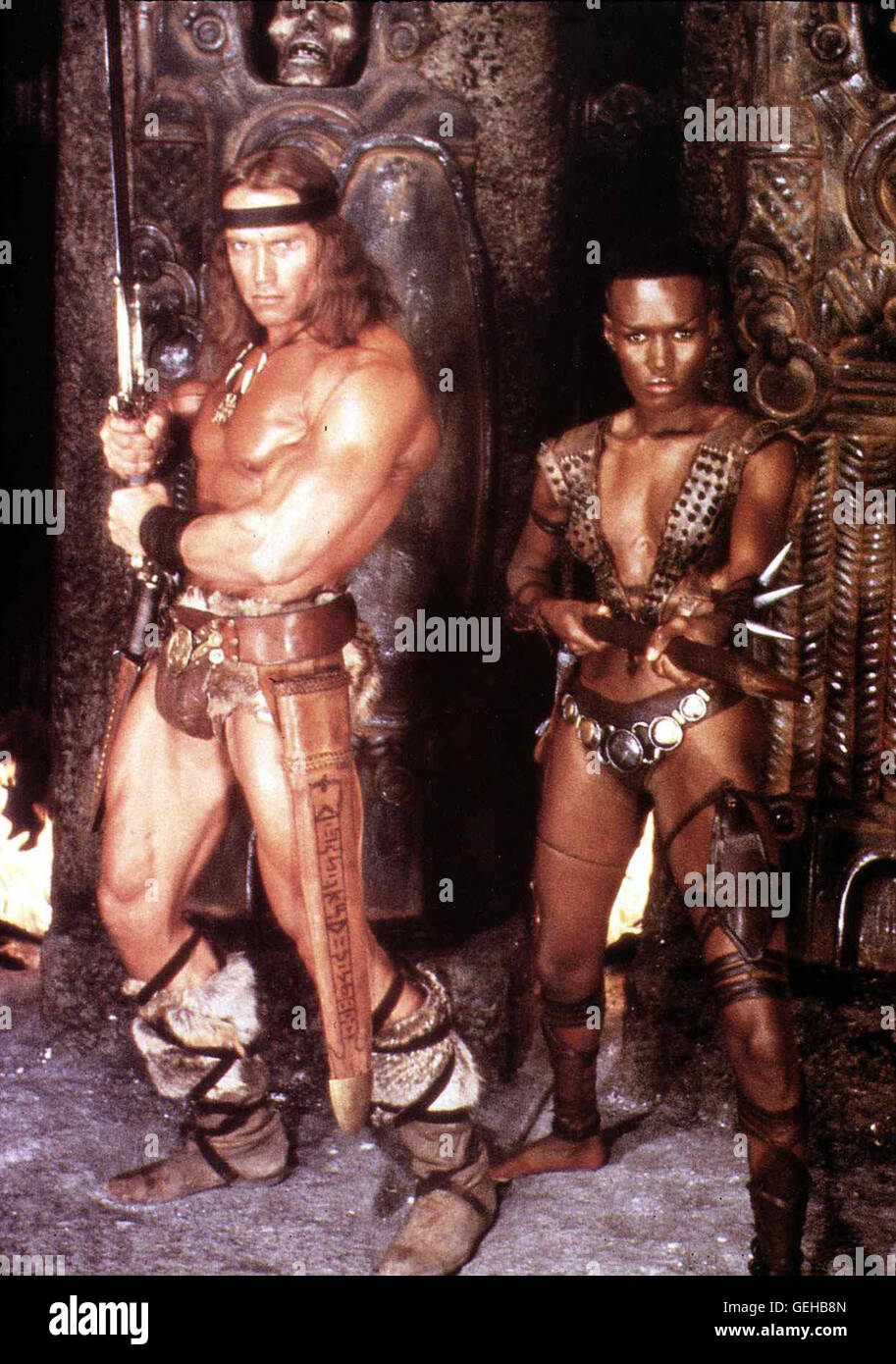 Arnold Schwarzenegger, Grace Jones.Caption locale *** 1984, Conan il distruttore, Conan-Der Zerstörer Foto Stock