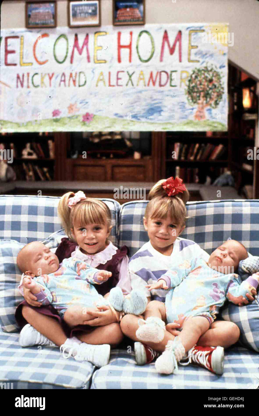 Mary Kate Ashley Olsen.Caption locale *** 1987, 1980er, degli anni ottanta, i neonati, Baby, Fernsehen, Full House (Anno 1), tipo, Kinder, kleine Mädchen, televisione, US Serie, bambino, bambini, bambine, Full House Foto Stock