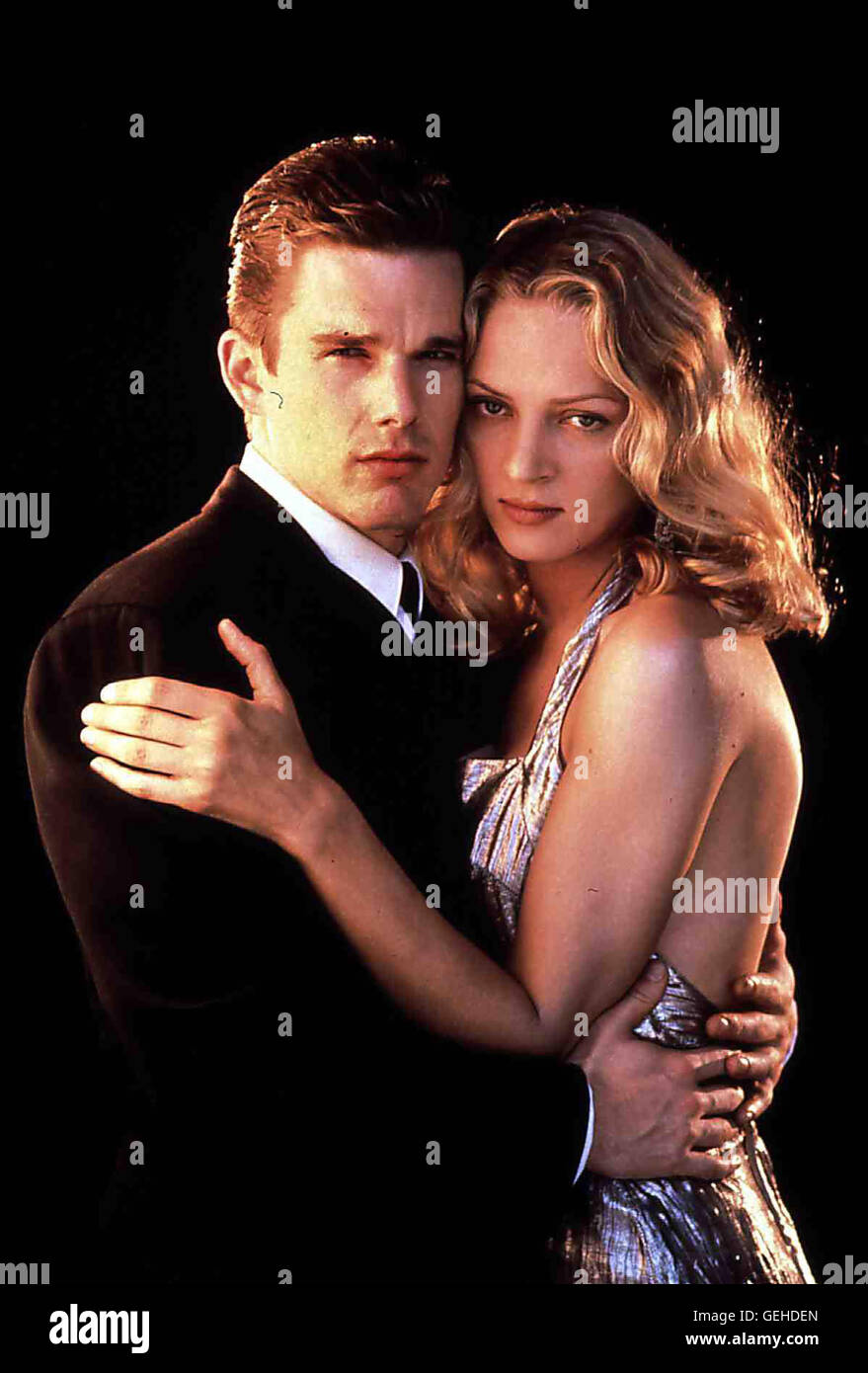Vincent/Jerome (Ethan Hawkes), Irene (Uma Thurman) *** Caption locale *** 1997, Gattaca, Gattaca Foto Stock