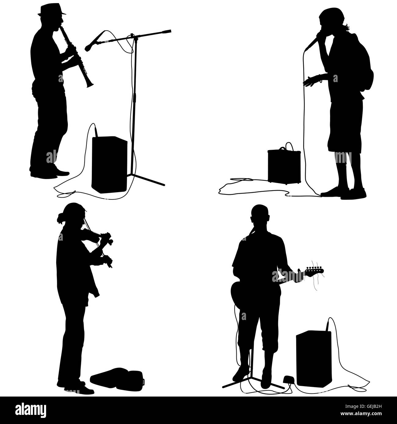 Impostare contorni musicisti di suonare strumenti musicali. Foto Stock