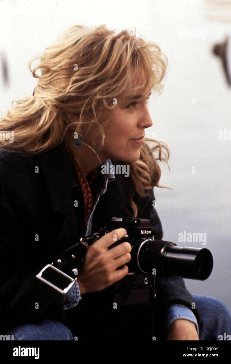 SHARON STONE, 1991 Die Fotografin Alison King (Sharon Stone) erhofft sich von Raybournes Geschichte sensationelle Aufnahmen. *** Caption locale *** 1991, anno della pistola, Verliebt In Die Gefahr Foto Stock