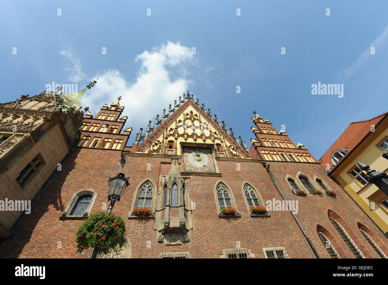 Architettura medievale in Piazza del Mercato, Wroclaw, Polonia Foto Stock