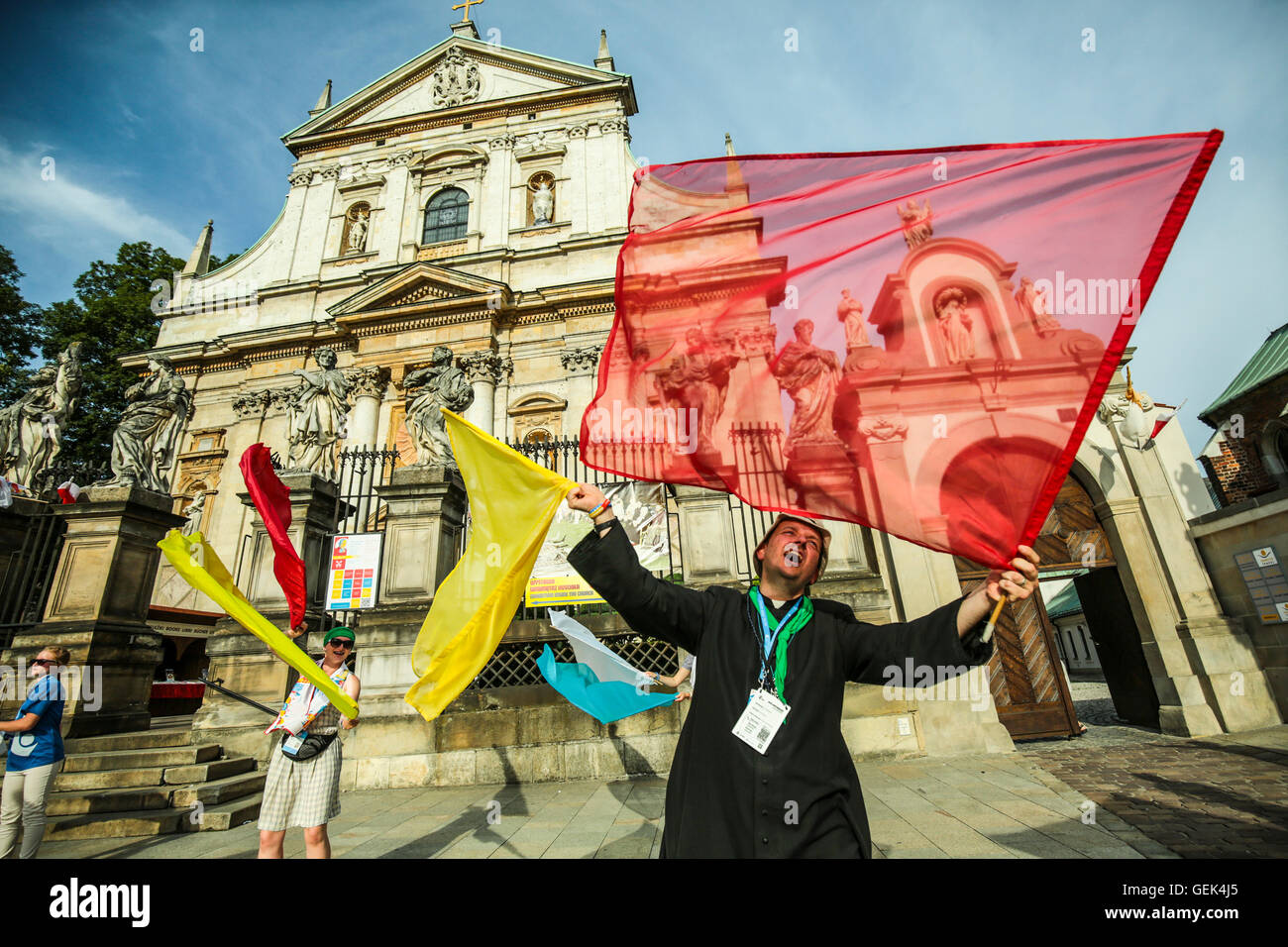 Cracovia in Polonia. 24 LUG. 2016. I pellegrini provenienti da tutto il mondo sono arrivati a Cracovia per celebrare la Giornata Mondiale della Gioventù 2016. © Beata Zawrzel/Alamy Live News Foto Stock