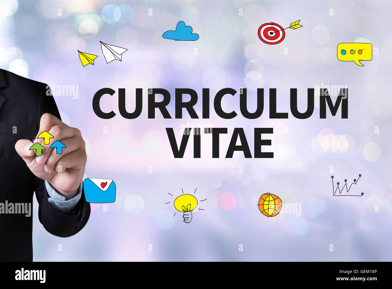 CURRICULUM VITAE curriculum professionale per la ricerca di un lavoro e imprenditore disegno pagina di atterraggio su sfondo bianco Foto Stock