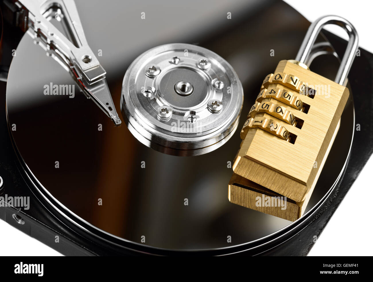 Protezione dei dati su disco rigido con bloccaggio a white Foto Stock