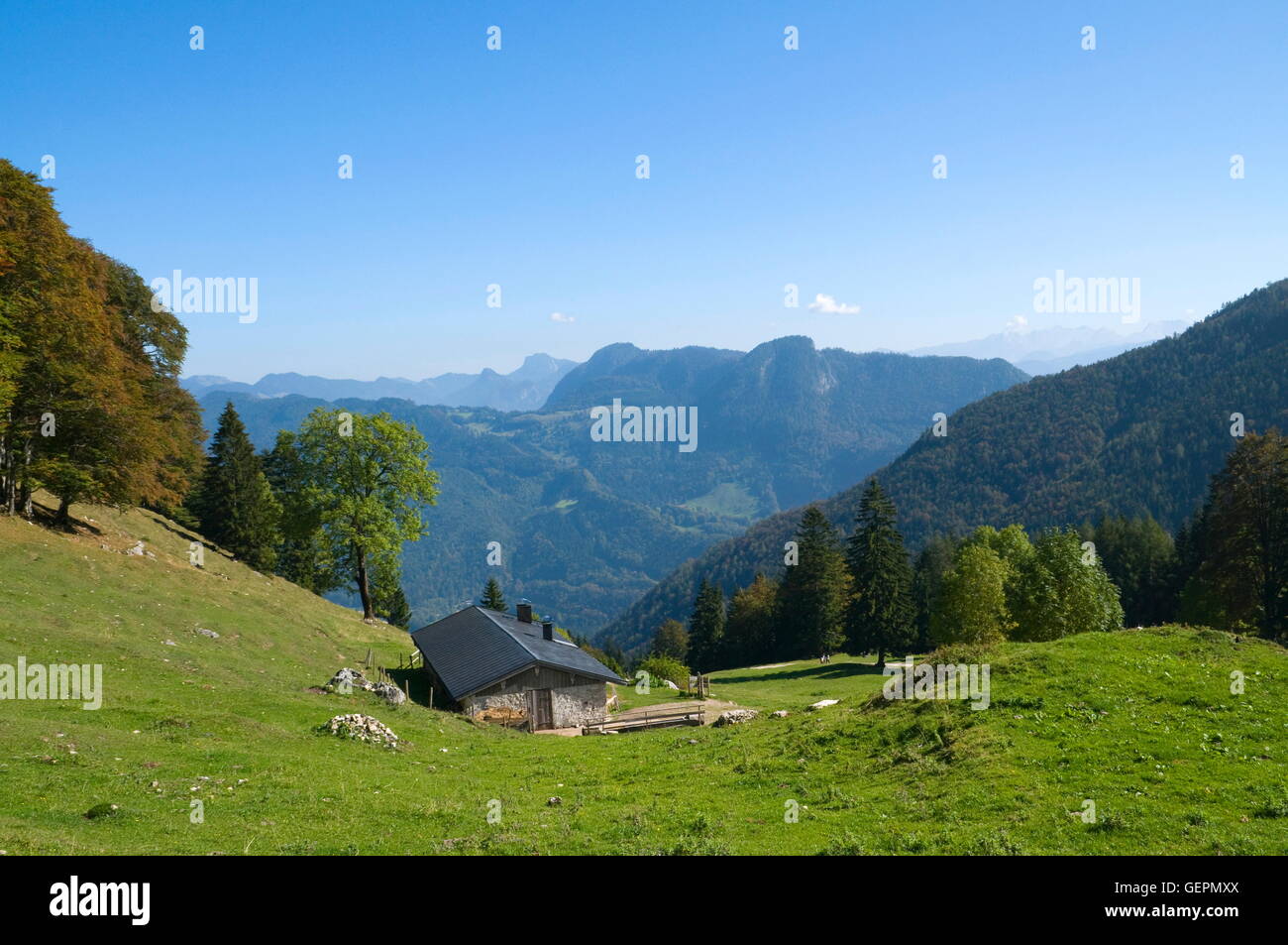 Geografia / viaggi, in Germania, in Baviera, Breitenstein Mangfall, montagne, Chiemgau Alpi, Wilder imperatore, Kaisergebirge Loferer Steinberge, Kitzbuehel Alpi, Reiter Alm, capanna, Foto Stock