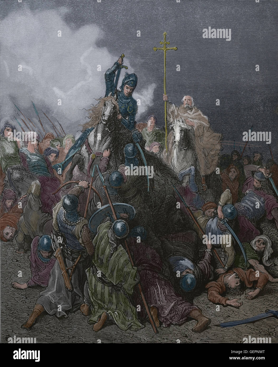 Prima Crociata. Assedio di Antiochia. 1097-1098. Battaglia di Antiochia. Incisione di Gustave Dore. Xix secolo. Colore. Foto Stock