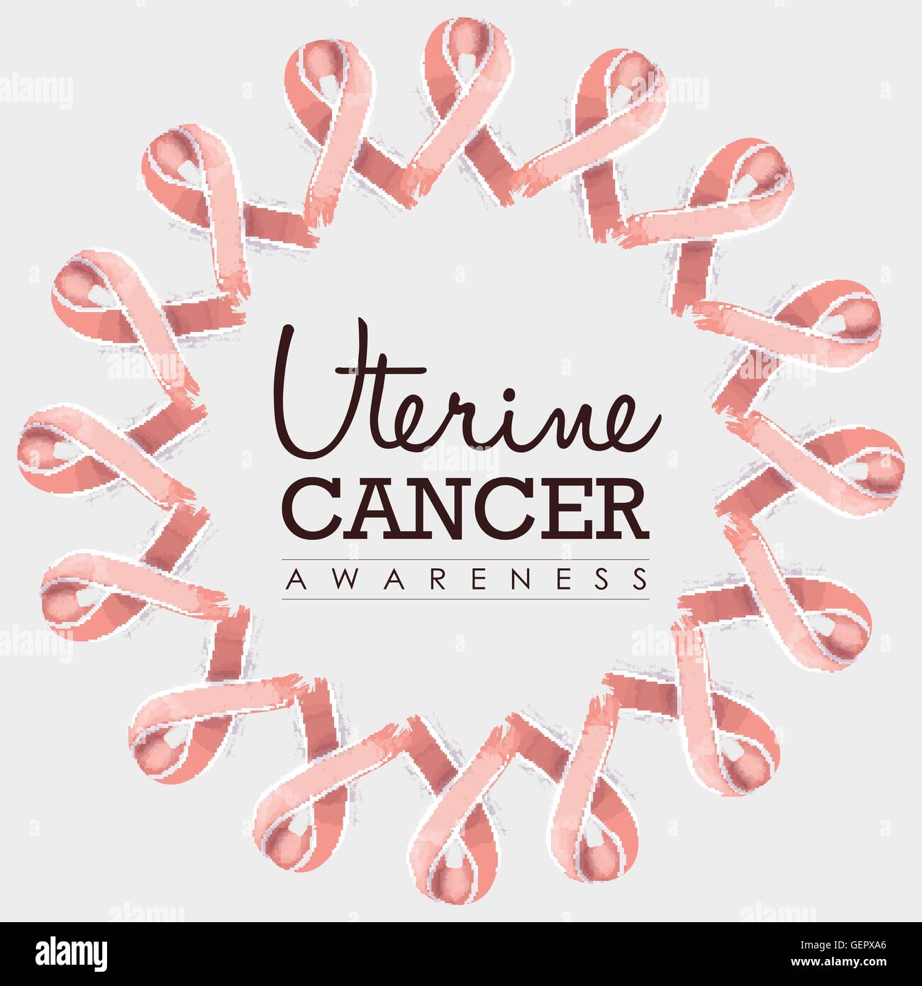 Cancro uterino consapevolezza design tipografia con mandala fatto di rosa pesca disegnati a mano nastri. EPS10 vettore. Illustrazione Vettoriale