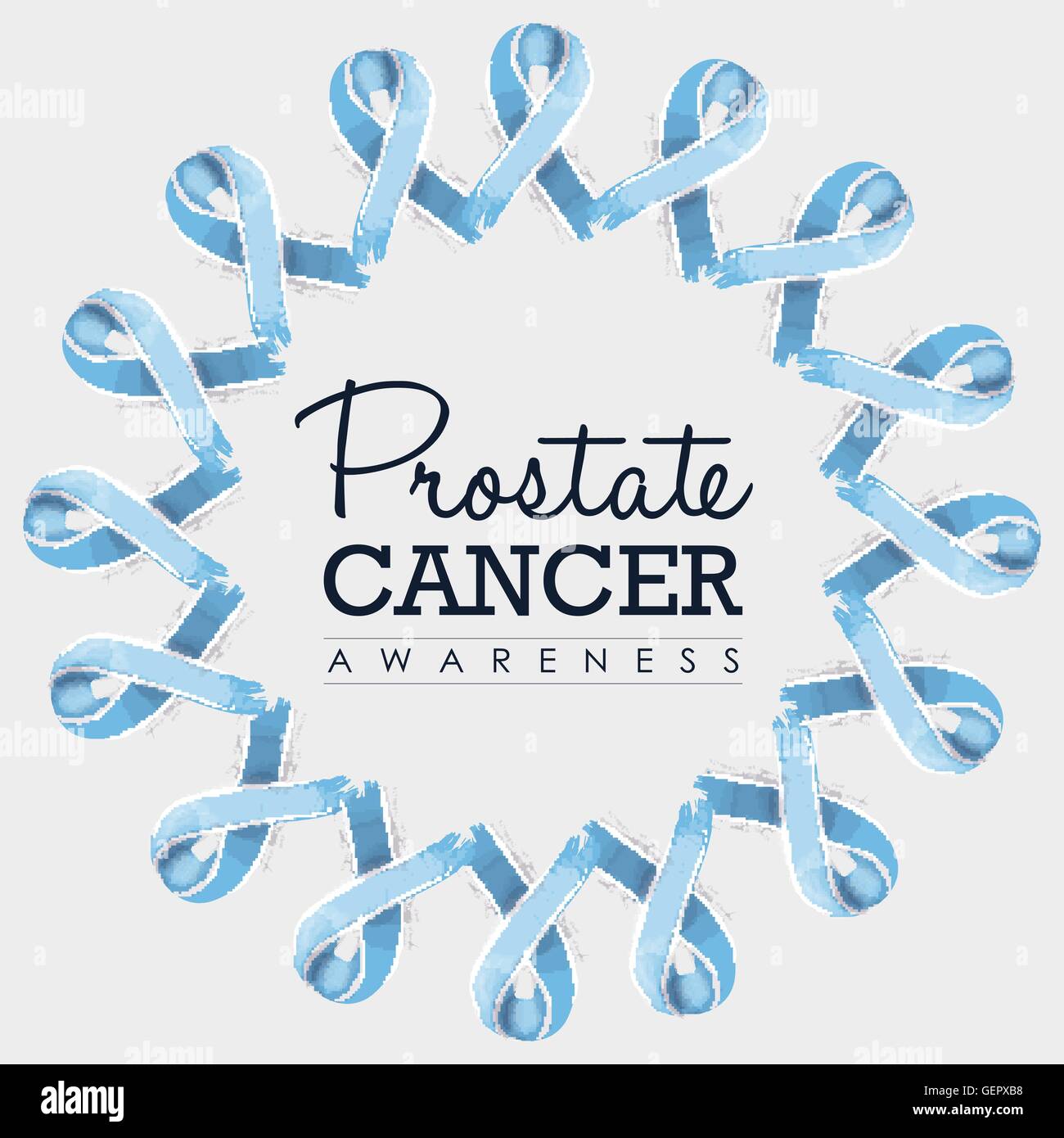 Il cancro della prostata consapevolezza design tipografia con mandala fatto di blu disegnati a mano nastri. EPS10 vettore. Illustrazione Vettoriale