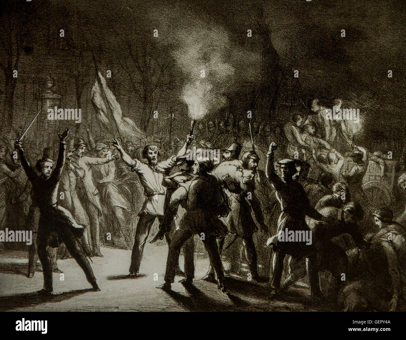 La Rivoluzione di febbraio Francia 1848. Tragedia sul Capucines Street. Febbraio 23. Foto Stock