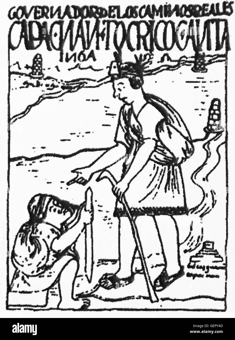 Il facsimile di un disegno da Felipe Guaman Poma dal suo "El Primer Nueva Coronica y Buen gobierno". King's road checker. Foto Stock