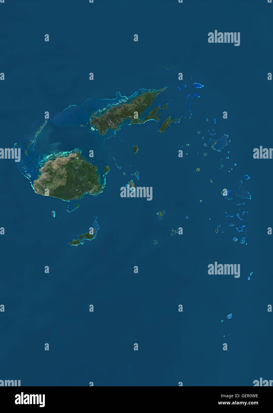 Vista satellitare delle Isole Figi. Questa immagine è stata elaborata sulla base dei dati acquisiti dal satellite Landsat 8 satellite in 2014. Foto Stock