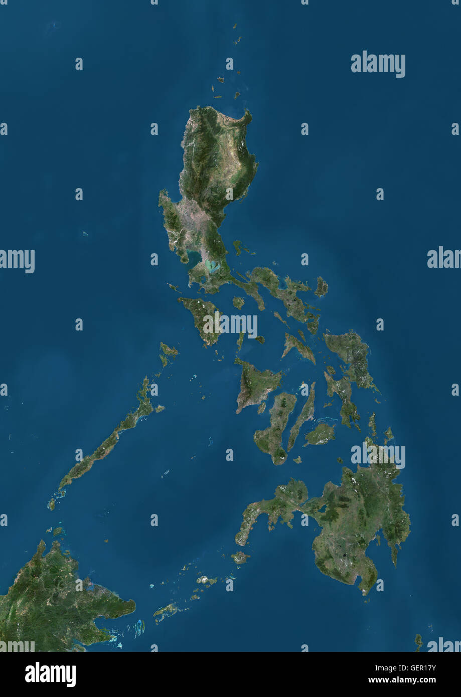 Vista satellitare delle Filippine. Questa immagine è stata elaborata sulla base dei dati acquisiti dai satelliti Landsat. Foto Stock
