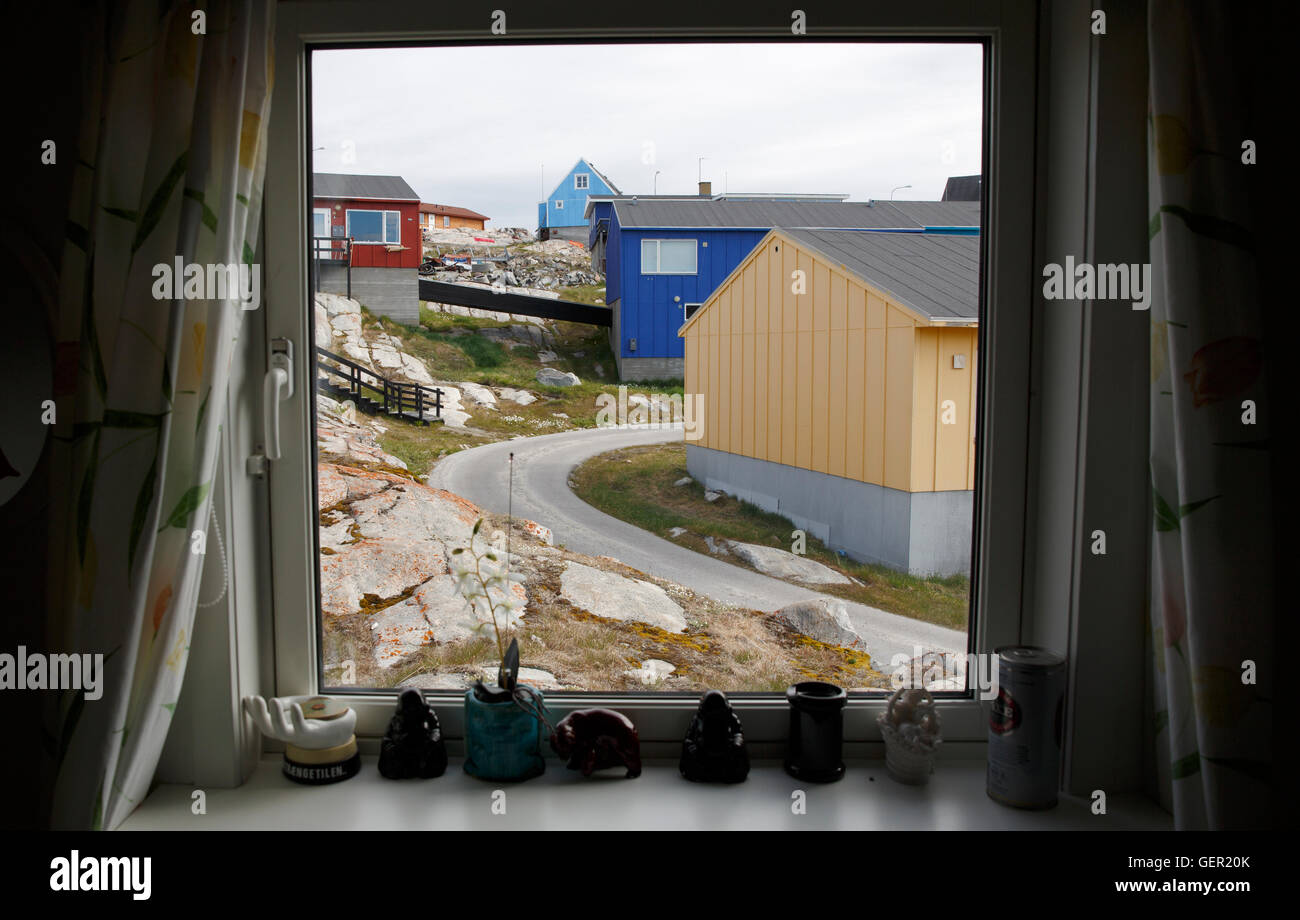 Visualizza una finestra di Ilulissat. Foto Stock