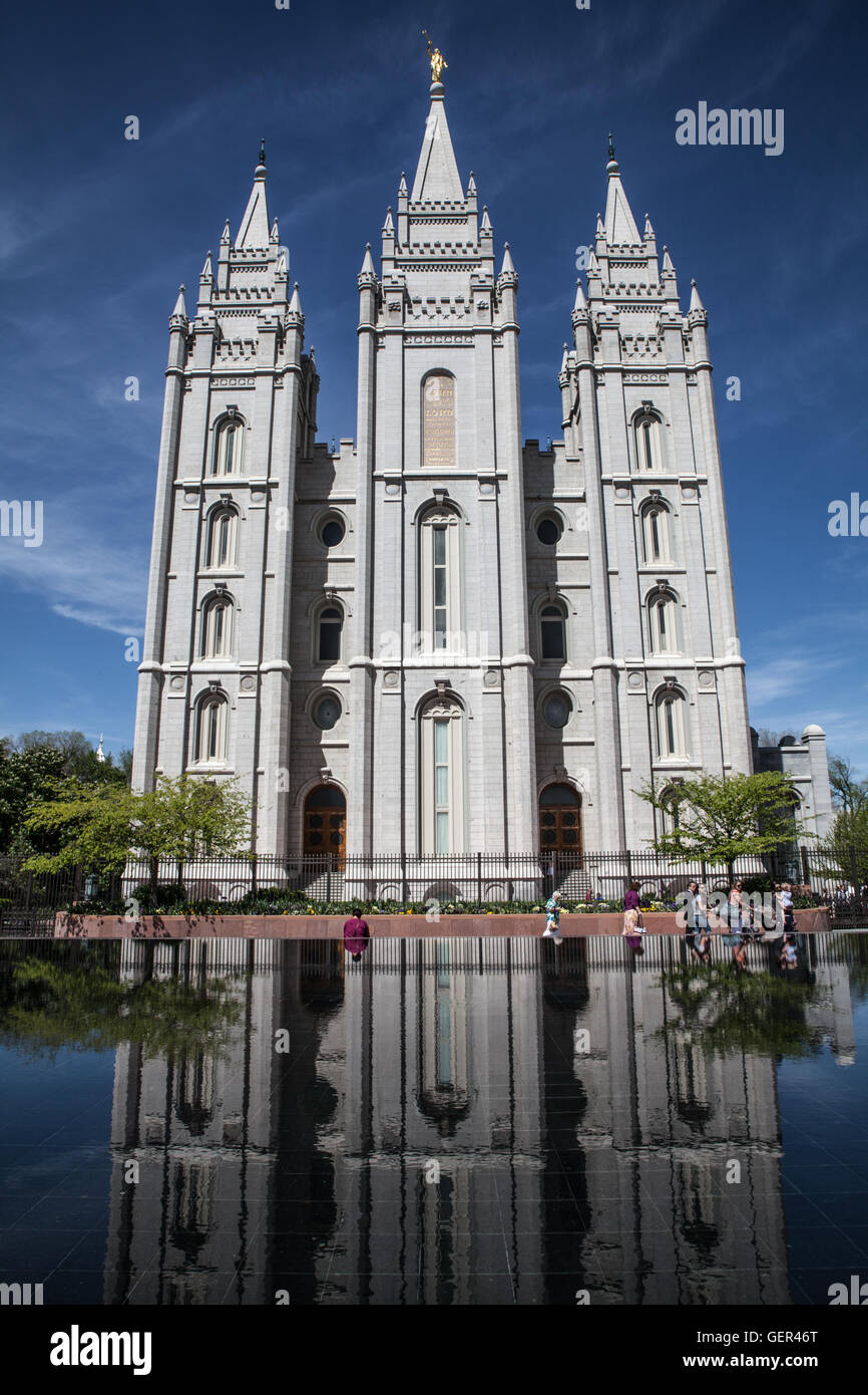 Salt Lake Temple, la più importante chiesa dei Mormoni a Salt Lake City, Utah, Stati Uniti d'America Foto Stock