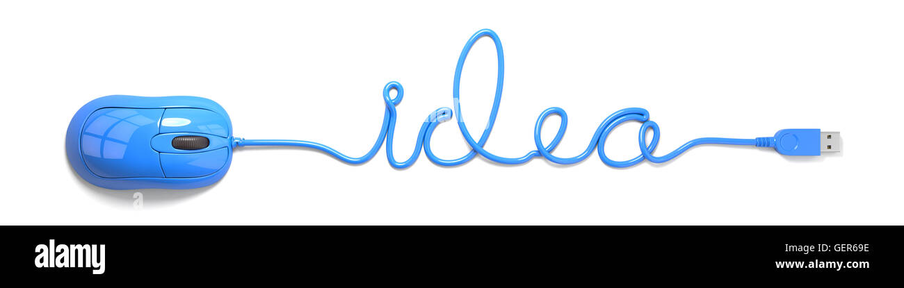 Mouse blu e il cavo a forma di idea Foto Stock