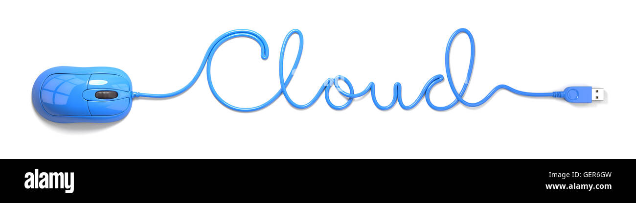 Mouse blu e il cavo a forma di nuvola Foto Stock