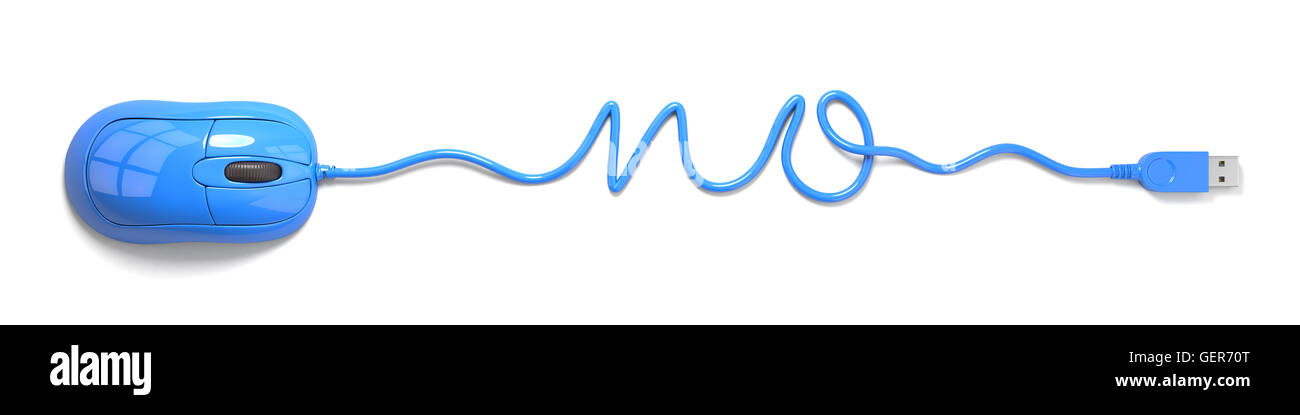Mouse blu e il cavo a forma di n. Foto Stock