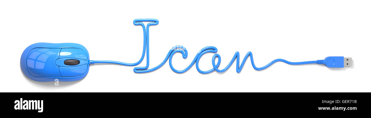 Mouse blu e il cavo a forma di posso Foto Stock