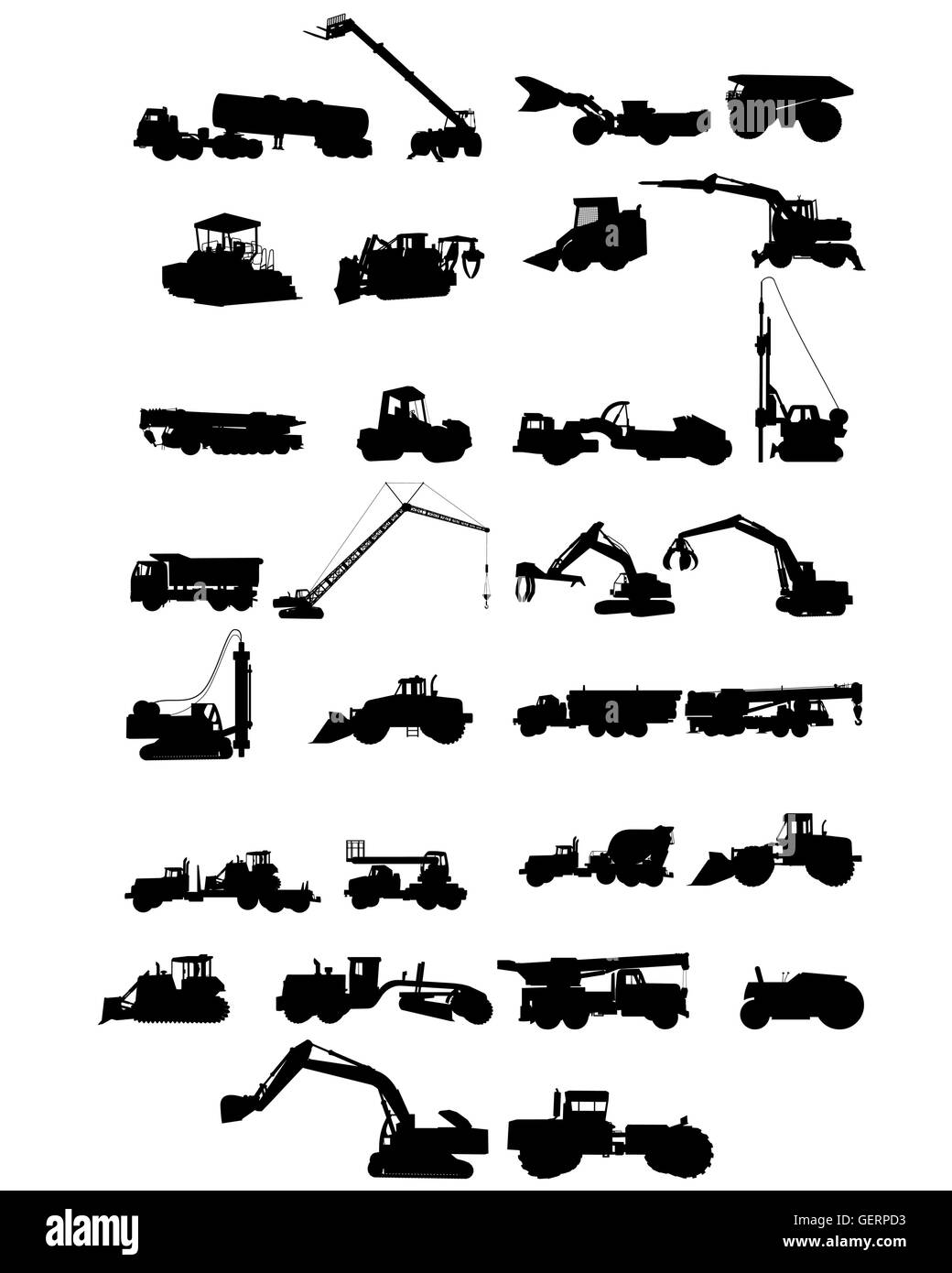 Illustrazione Vettoriale di sei macchine edili sagome Illustrazione Vettoriale