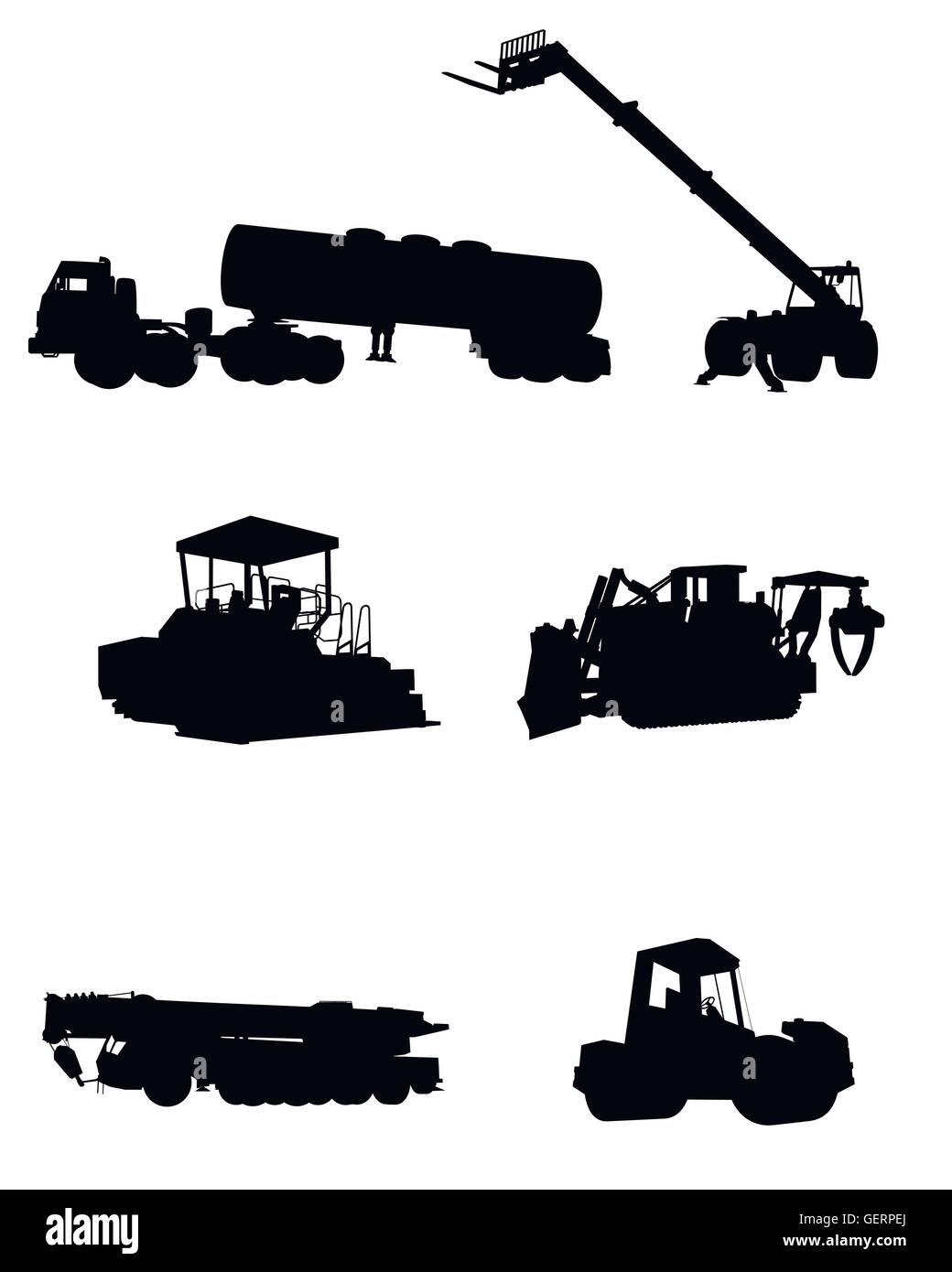 Illustrazione Vettoriale di sei macchine edili sagome Illustrazione Vettoriale