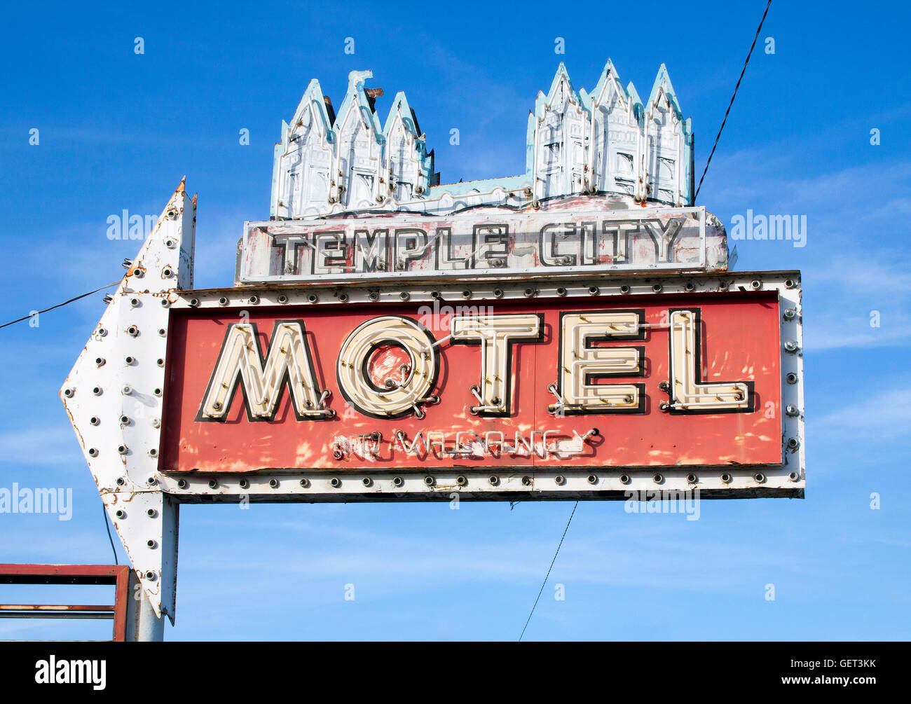 Tempio della città segno Motel in Salt Lake City Utah Foto Stock