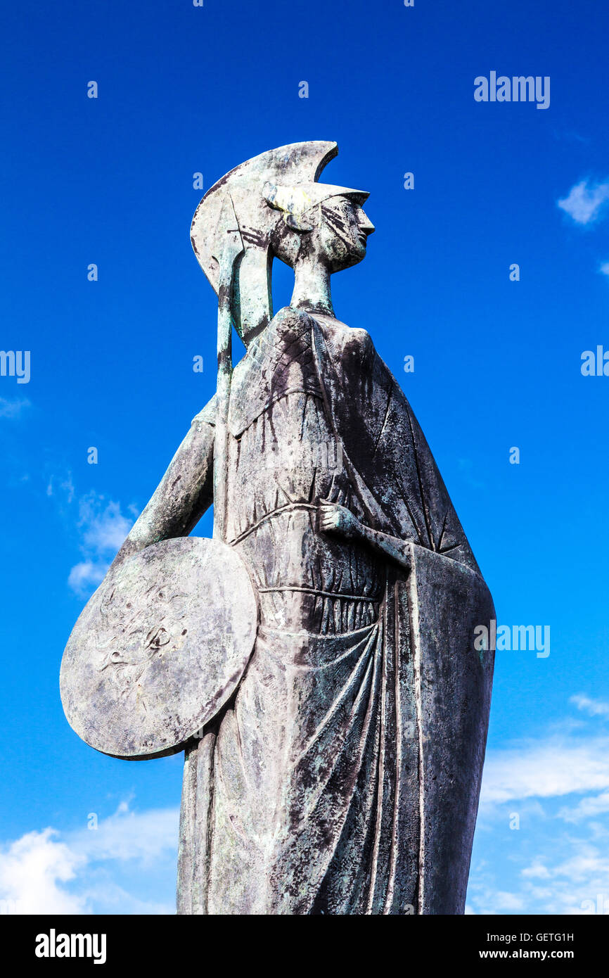 Staue di Minerva su una passerella sul fiume Schelda in Anversa. Foto Stock