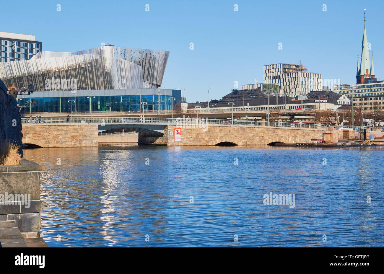 Skyline con Stockholm Waterfront Congress Center Stoccolma Svezia Scandinavia Foto Stock