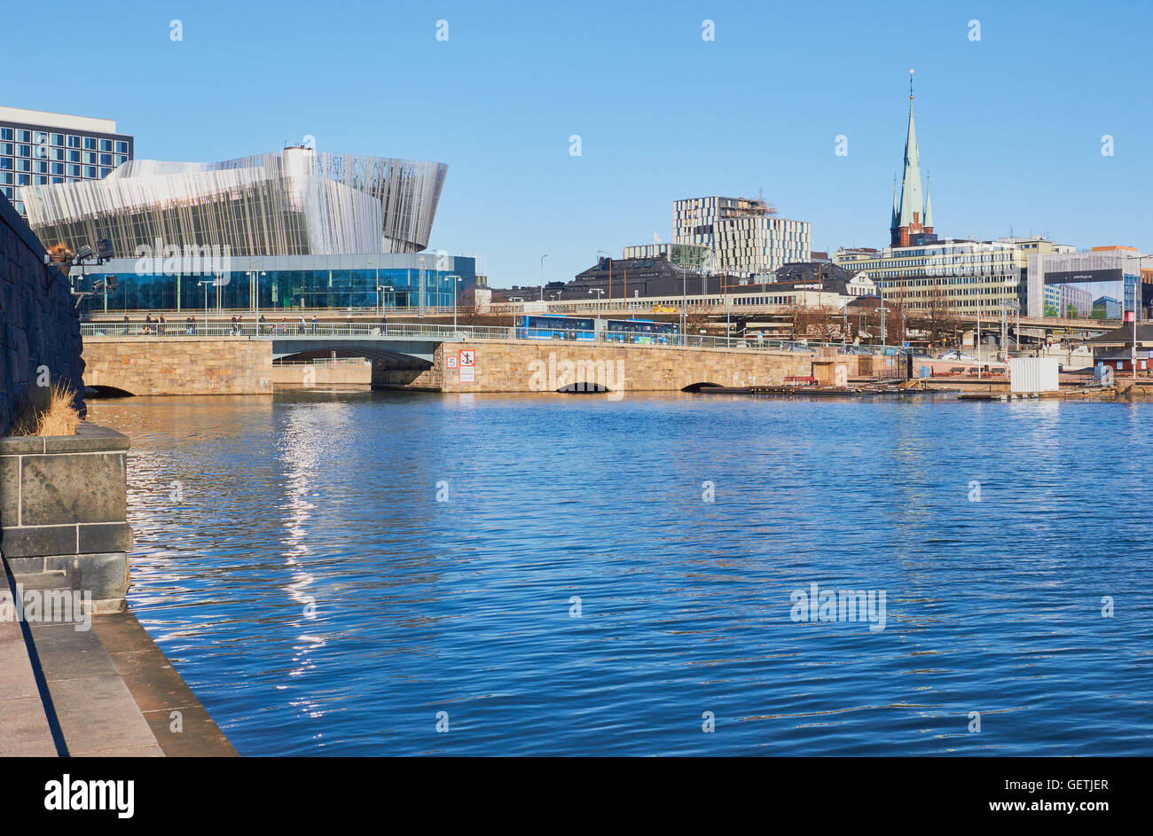 Lo skyline di Stoccolma con la Stockholm Waterfront Congress Center, Svezia e Scandinavia Foto Stock