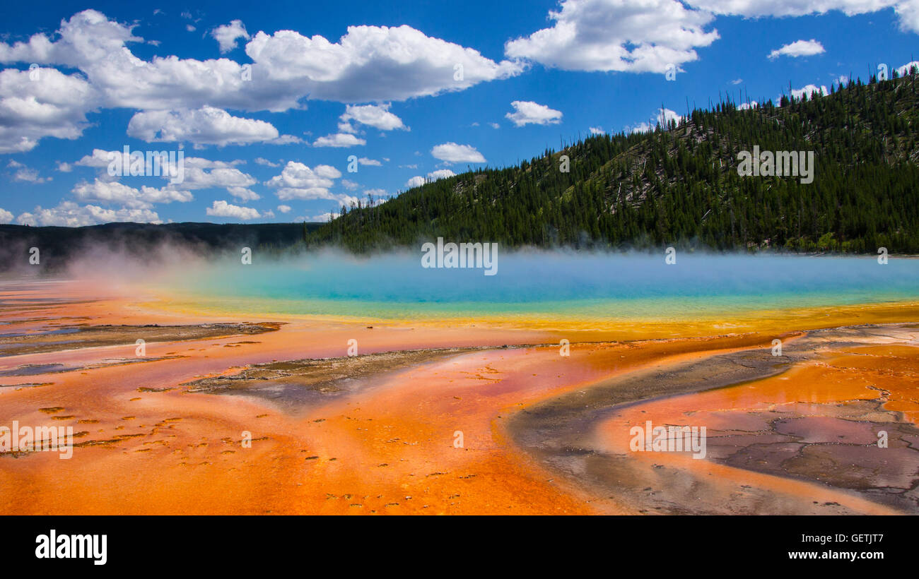 Chromatic Geotermia Wonderland: Un vibrante paesaggio di Yellowstone Foto Stock