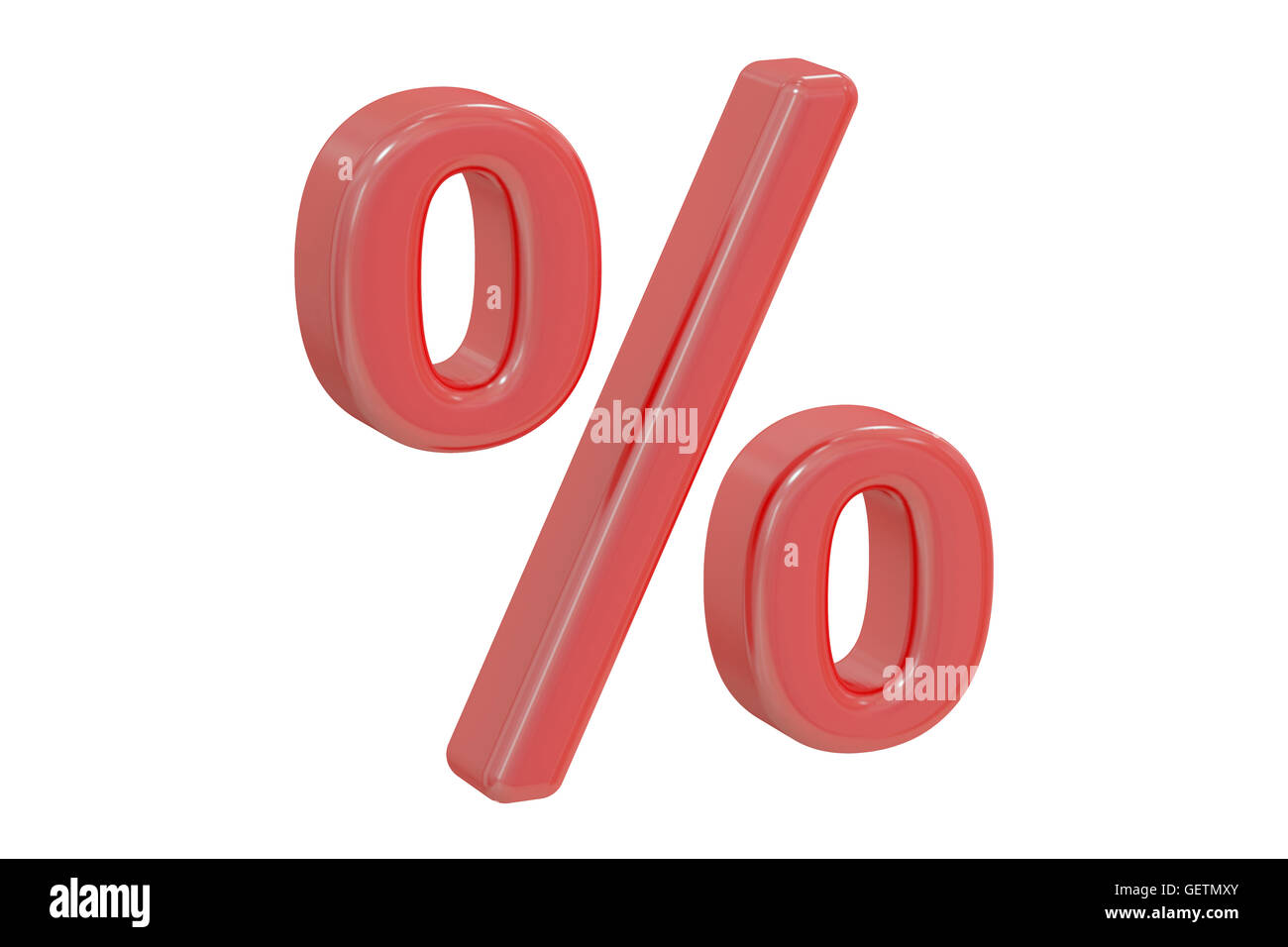 Rosso segno di percentuale, rendering 3D isolati su sfondo bianco Foto Stock