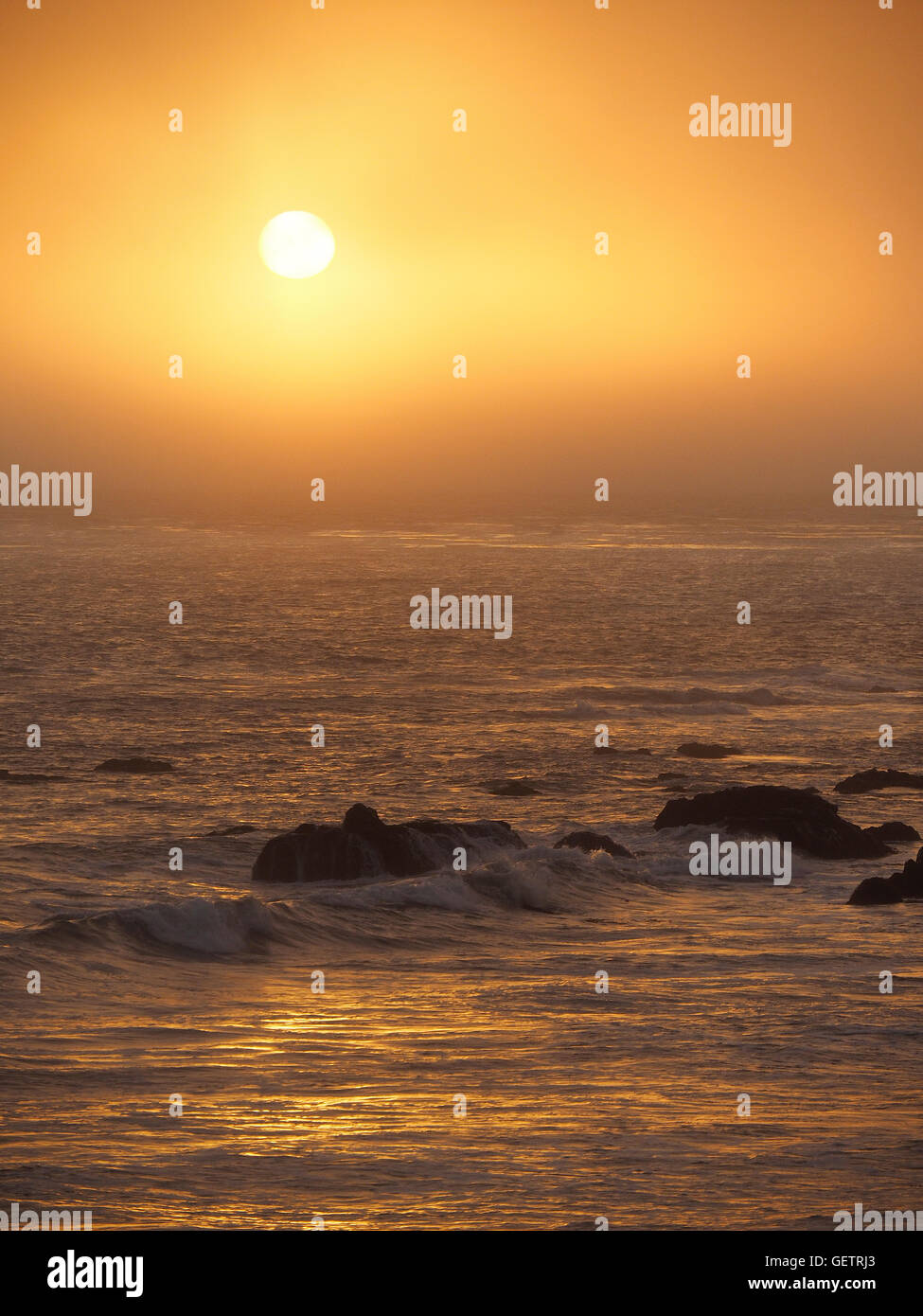 Foggy Sunset Moonstone Beach Foto Stock