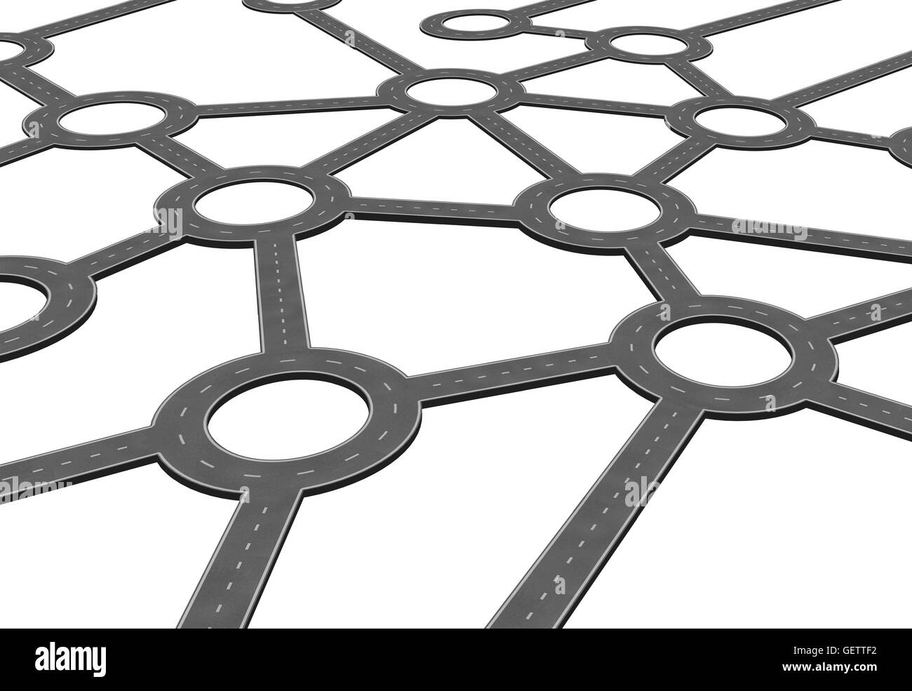 Business rete stradale e trasporto logistica il concetto di sistema come una connessione di rete collegata di strade e percorsi autostradali in 3D in un stile illustrazione isolato su bianco. Foto Stock