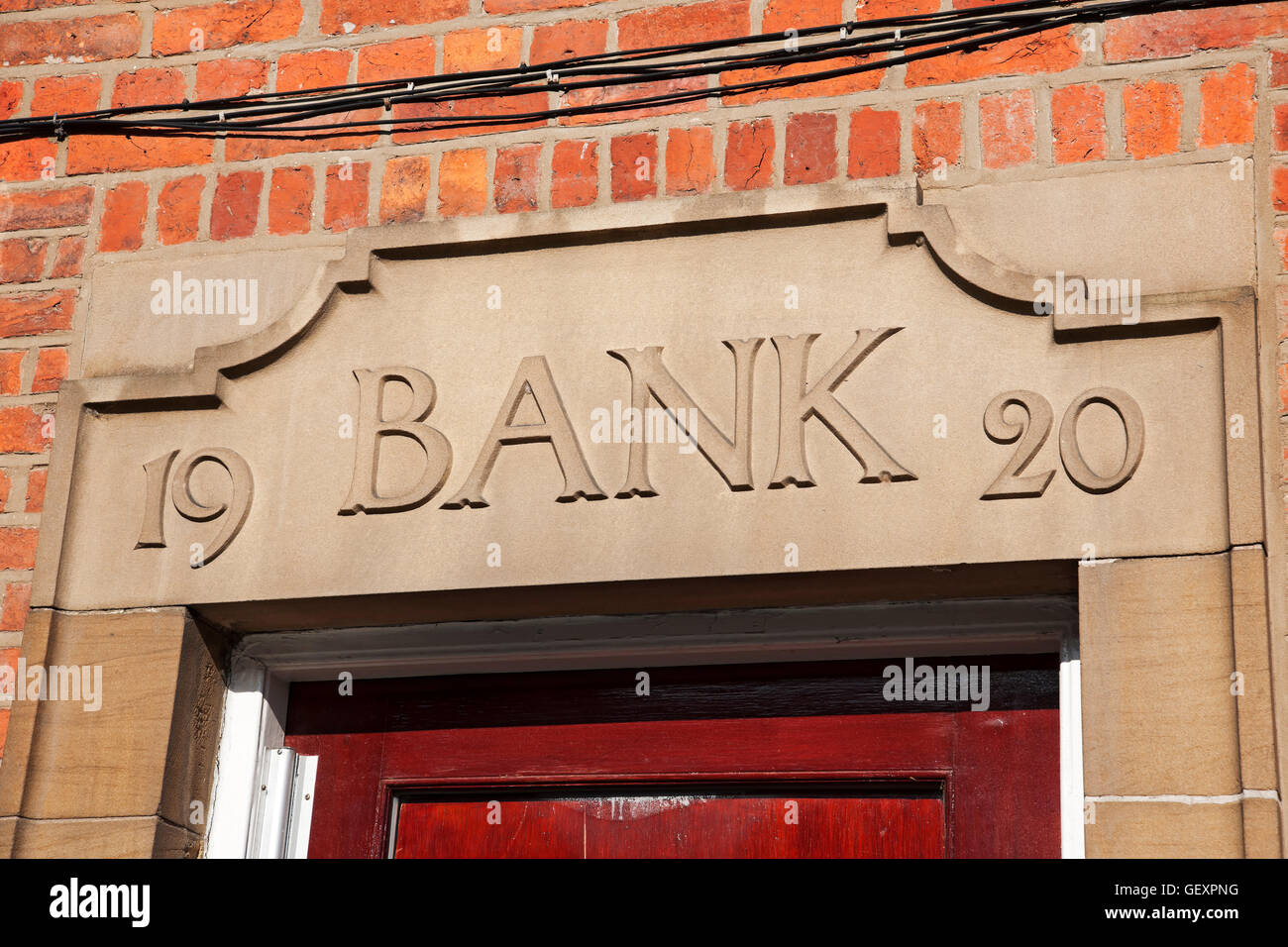 Vecchio segno di banca. Foto Stock