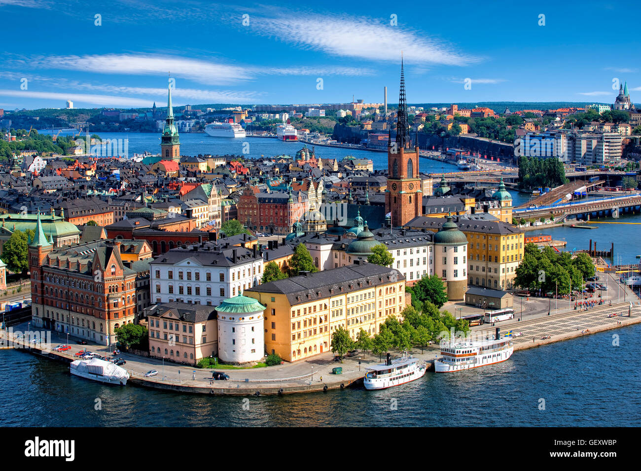 Panoramica di Riddarholmen Stoccolma , Foto Stock