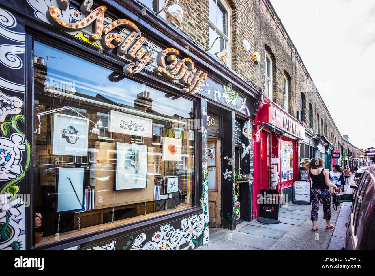 Negozi Boutique in Columbia Road a Londra. Foto Stock