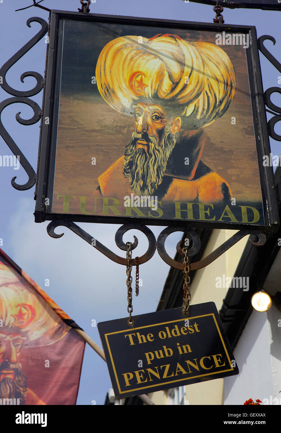 Pub segno della testa dei turchi che è il più antico pub in Penzance. Foto Stock