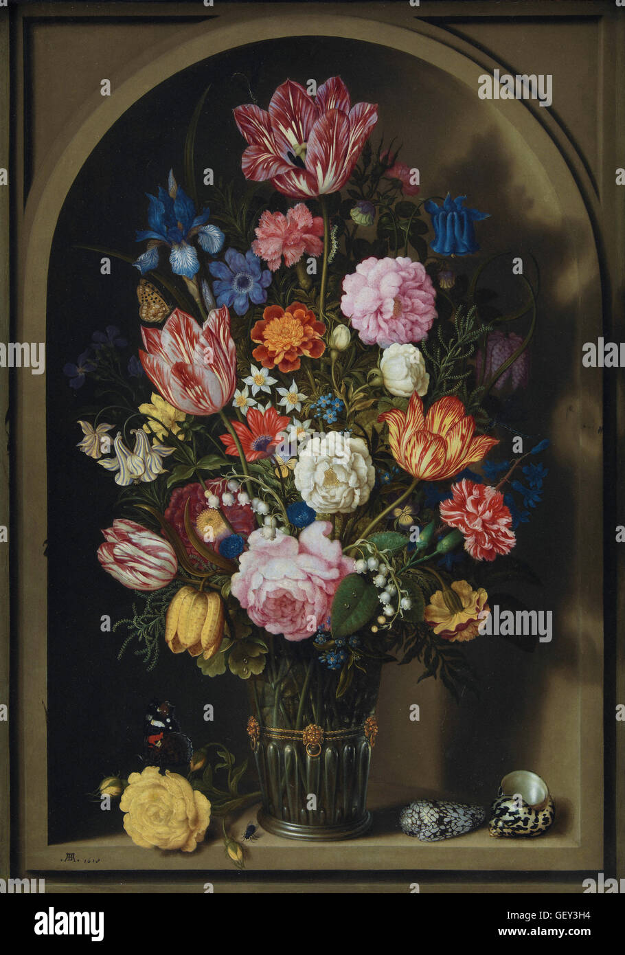 Ambrosius Bosschaerts il sambuco - bouquet di fiori in una nicchia di pietra Foto Stock