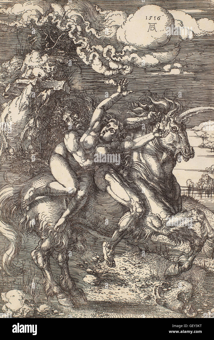 Albrecht Durer - Rapimento di Proserpina su un unicorno Foto Stock