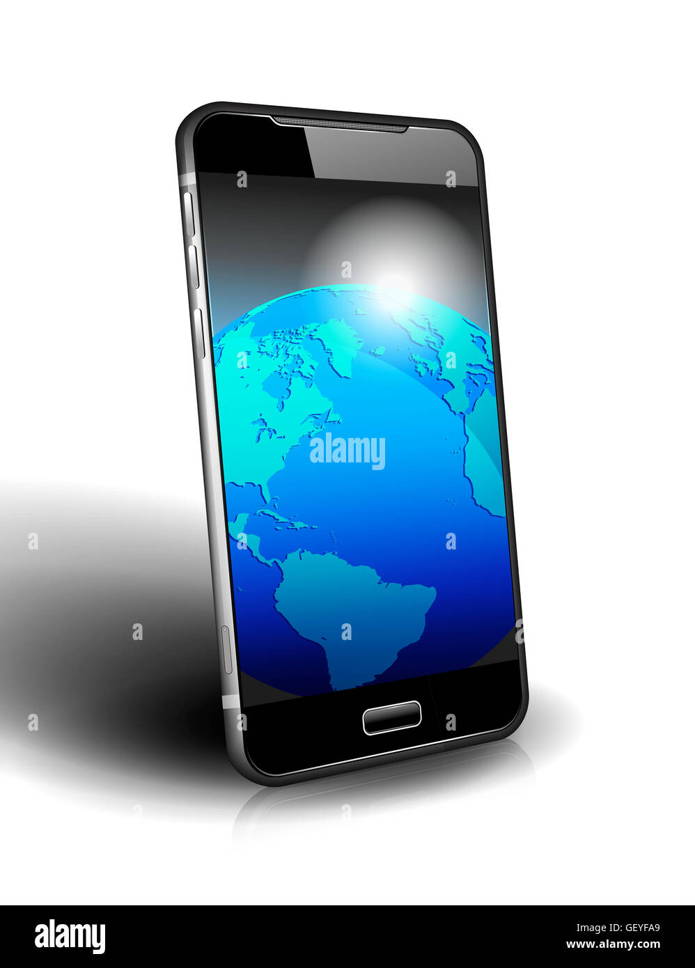 Icona Telefono cellulare Mobile Smart con il mondo Foto Stock