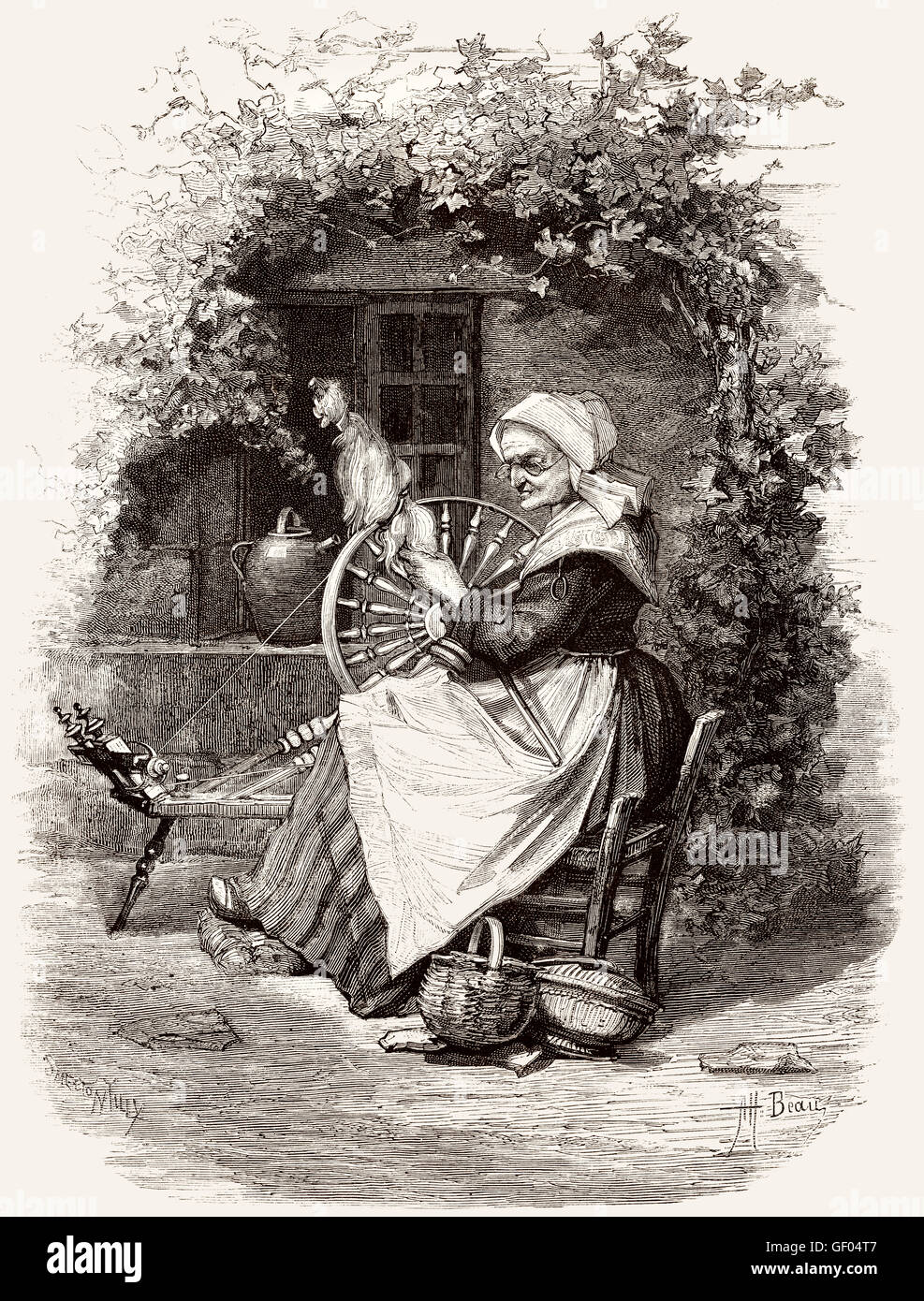 Le donne di filatura, secolo XIX Foto Stock