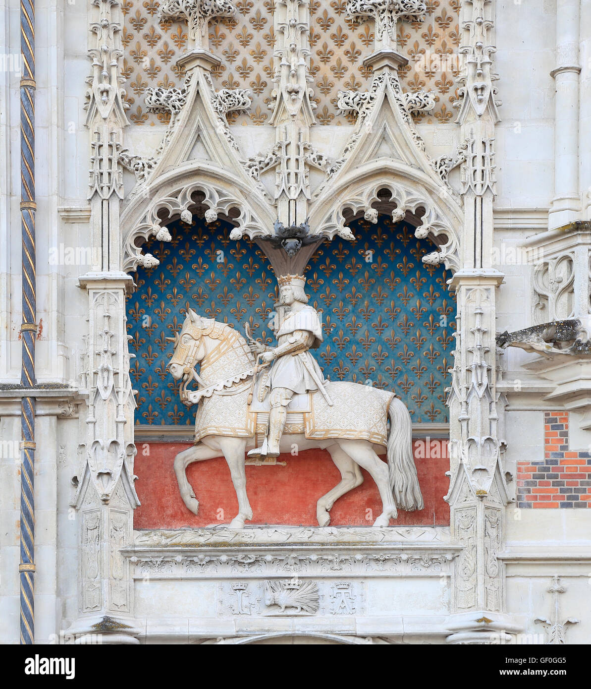 Il Royal Chateau de Blois, la facciata esterna dettaglio Foto Stock